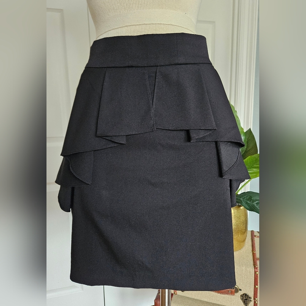 Bebe Y2K Retro Dark Academia Peplum Straight Pencil Mini Skirt Size 8